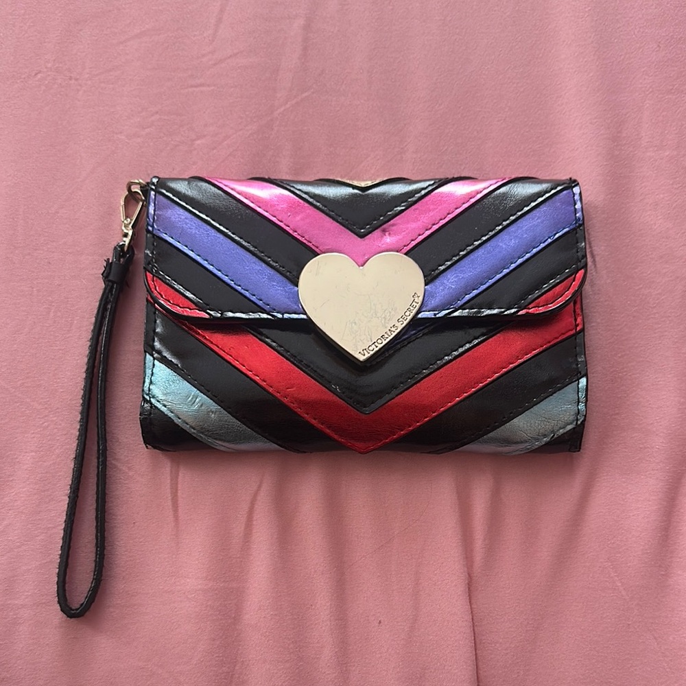 Victoria's Secret Black and Red Chevron Wristlet Clutch
